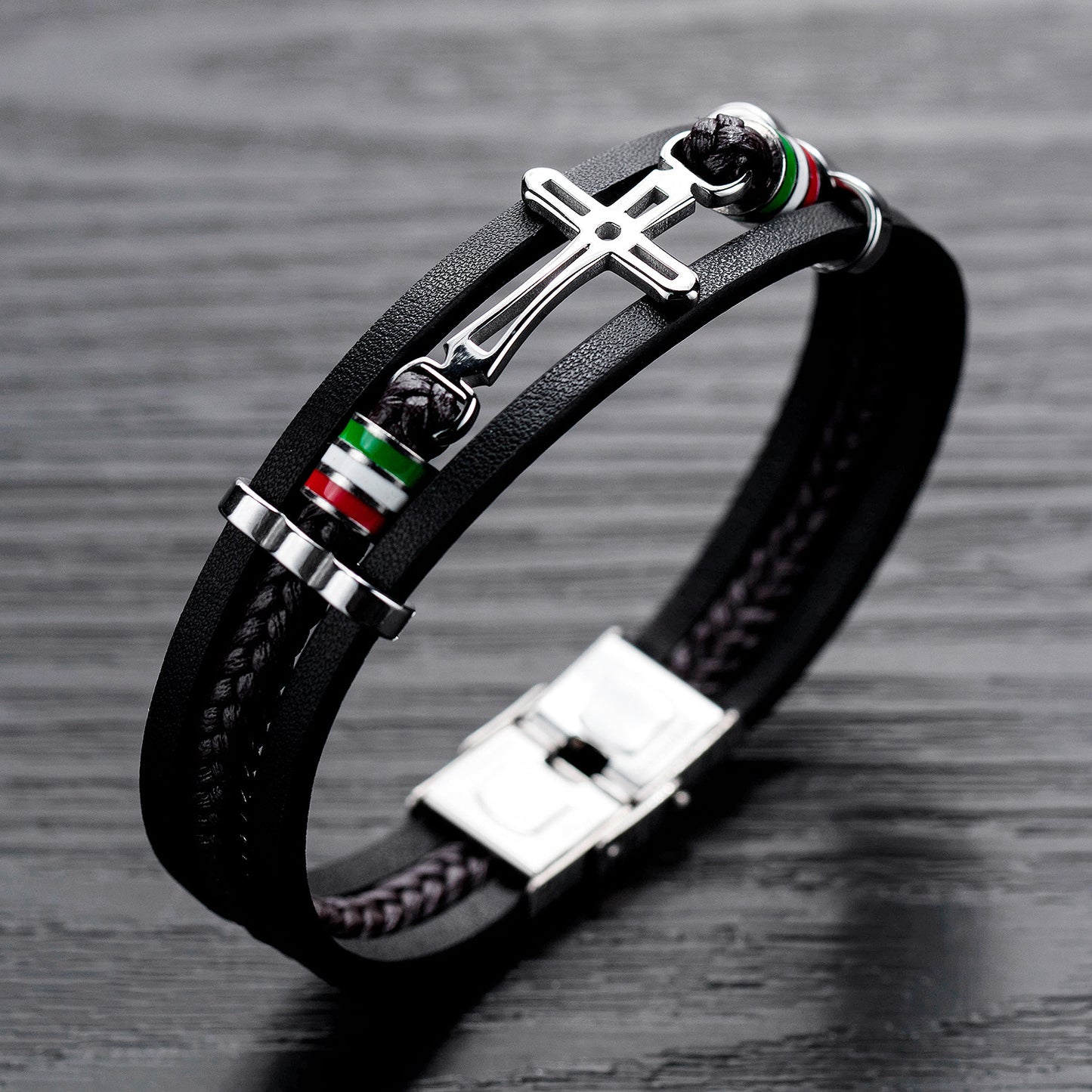 Cross Multi-layer Woven Leather Bracelet