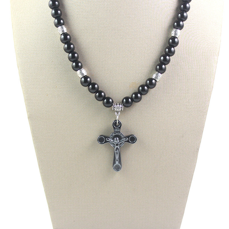 Black Round Beads Rosary