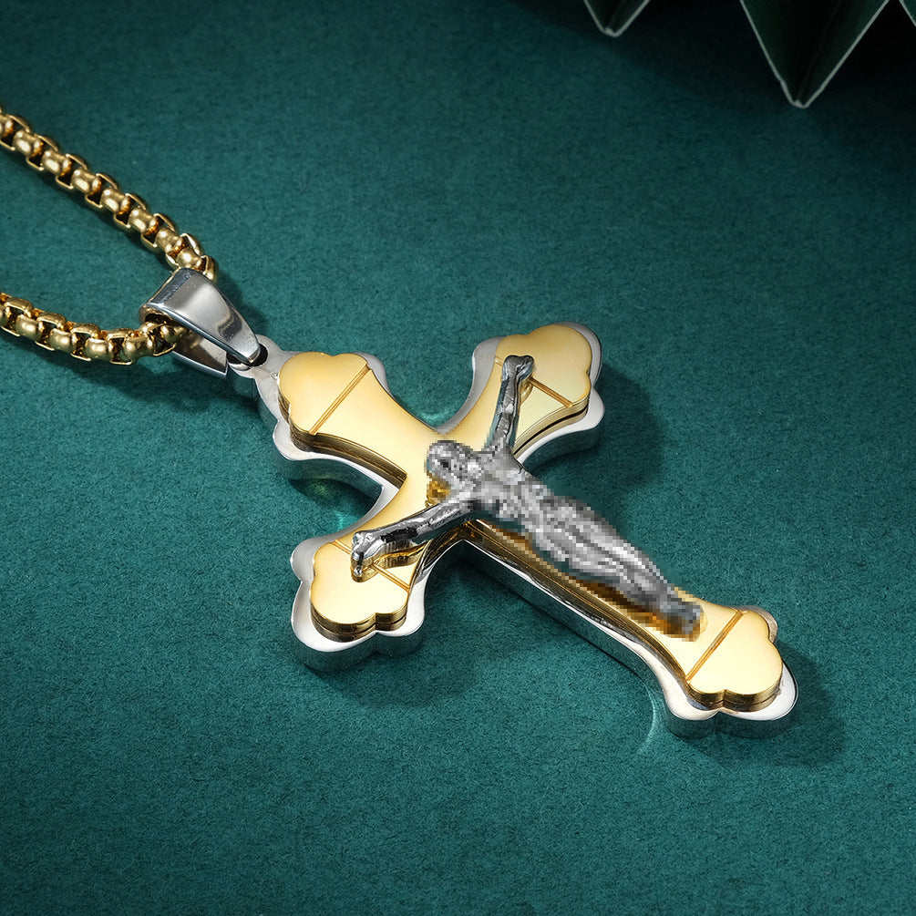 Three-layer Cross Pendant Titanium Steel Cross Necklace
