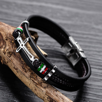 Cross Multi-layer Woven Leather Bracelet