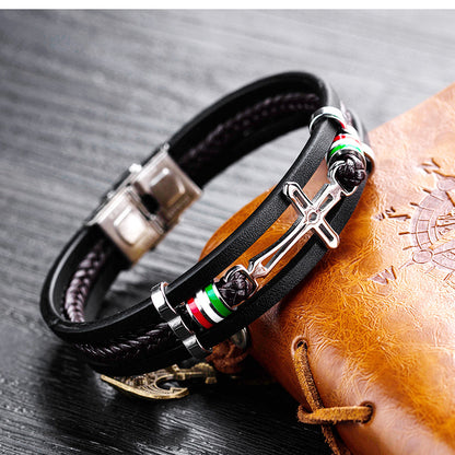 Cross Multi-layer Woven Leather Bracelet