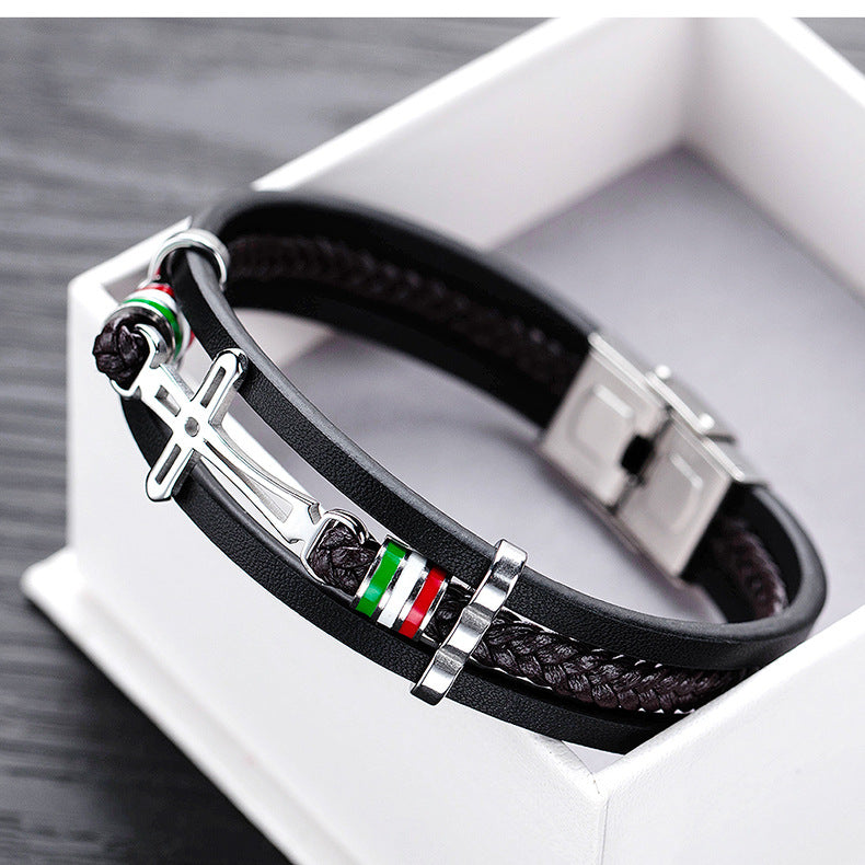 Cross Multi-layer Woven Leather Bracelet