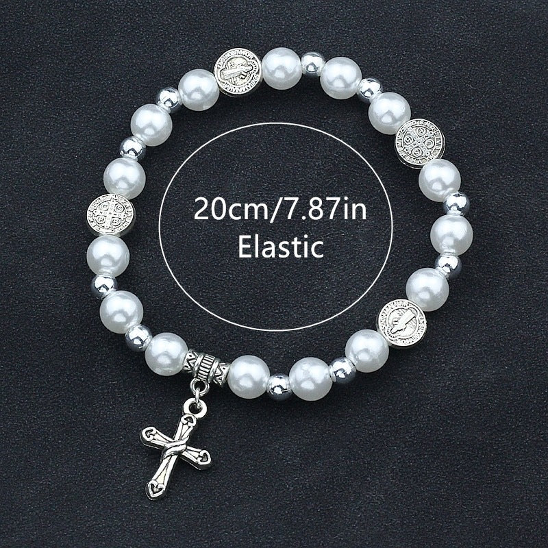 Vintage Pearl Cross Bracelet