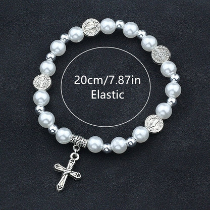 Vintage Pearl Cross Bracelet