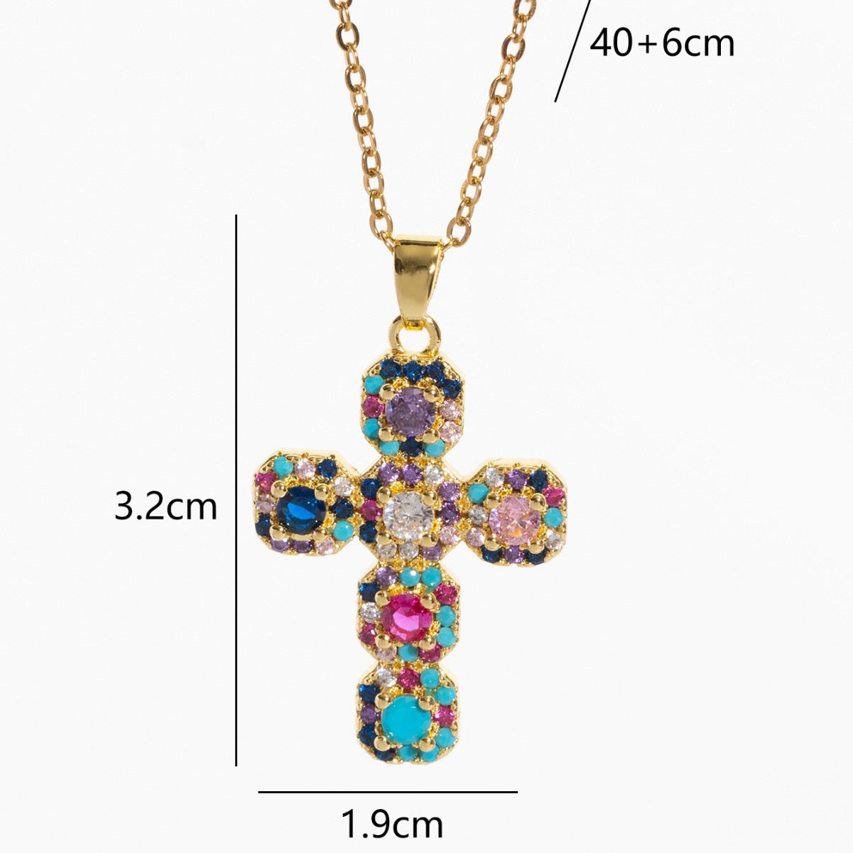 Colorful Crystal Cross Necklace