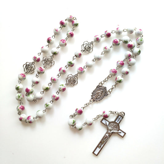 Ceramic Floral Bead Rosary