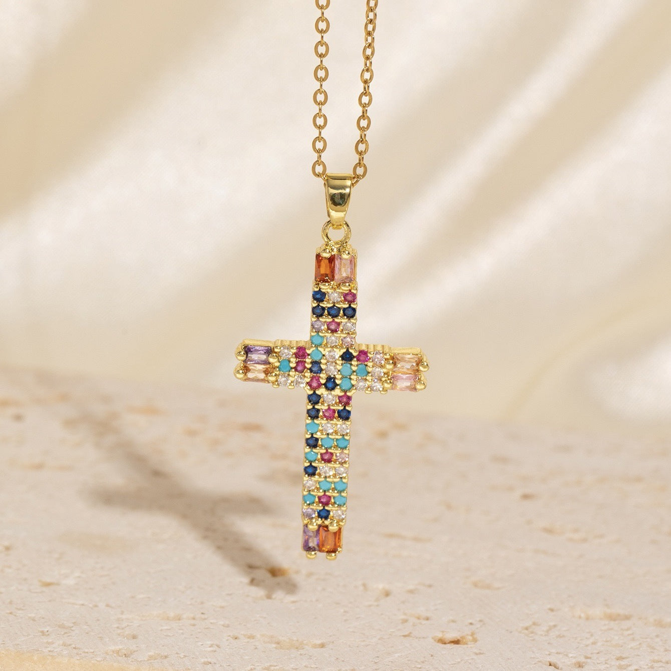 Colorful Crystal Cross Necklace