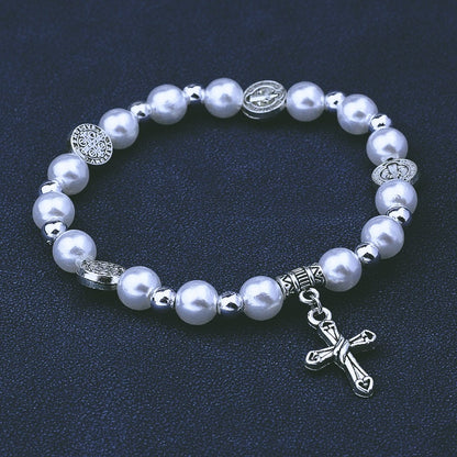 Vintage Pearl Cross Bracelet