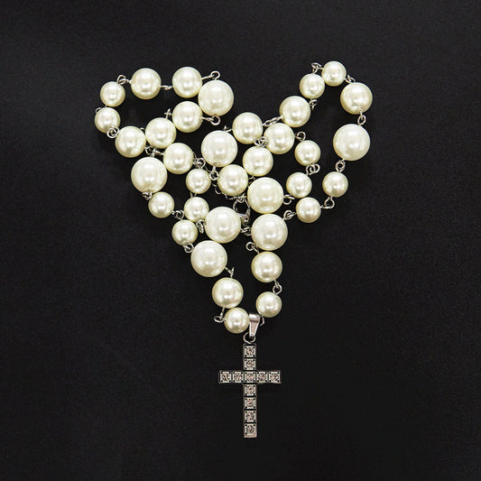 Steel Diamond Cross Pearl Necklace Adjustable Necklace