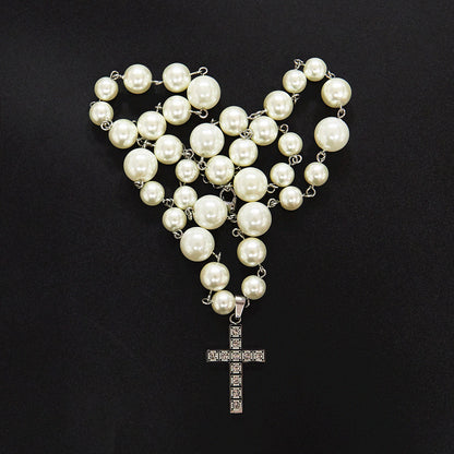 Steel Diamond Cross Pearl Necklace Adjustable Necklace