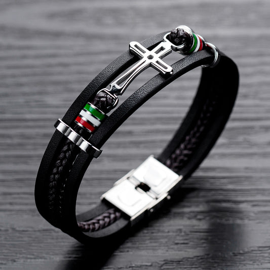 Cross Multi-layer Woven Leather Bracelet