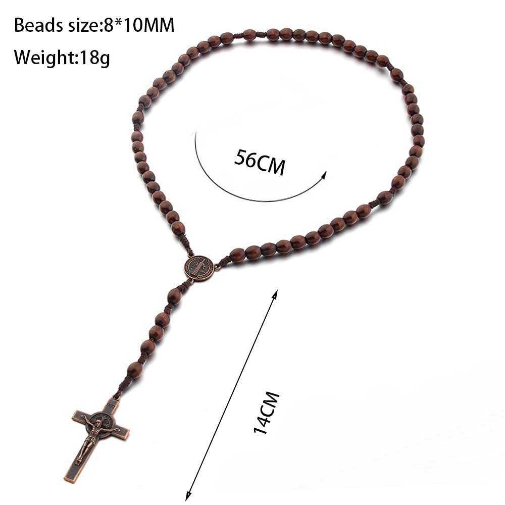 Rosary With Cross Wooden Beads Braided Cord