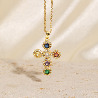 Colorful Crystal Cross Necklace