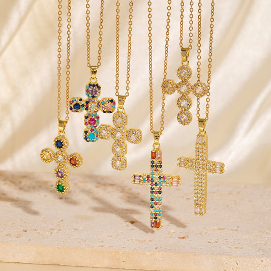 Colorful Crystal Cross Necklace