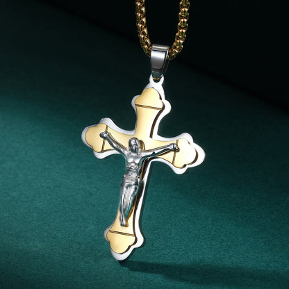 Three-layer Cross Pendant Titanium Steel Cross Necklace