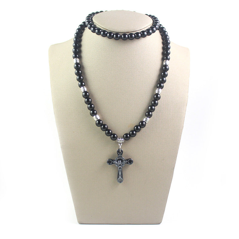 Black Round Beads Rosary