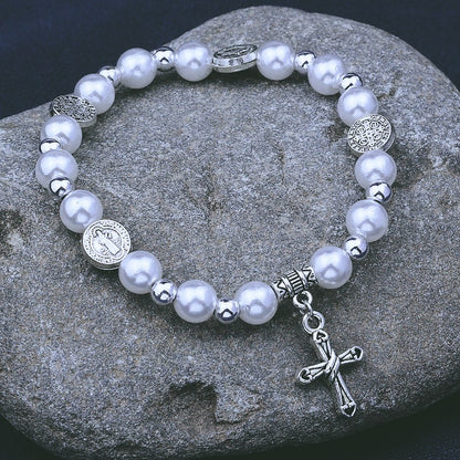 Vintage Pearl Cross Bracelet