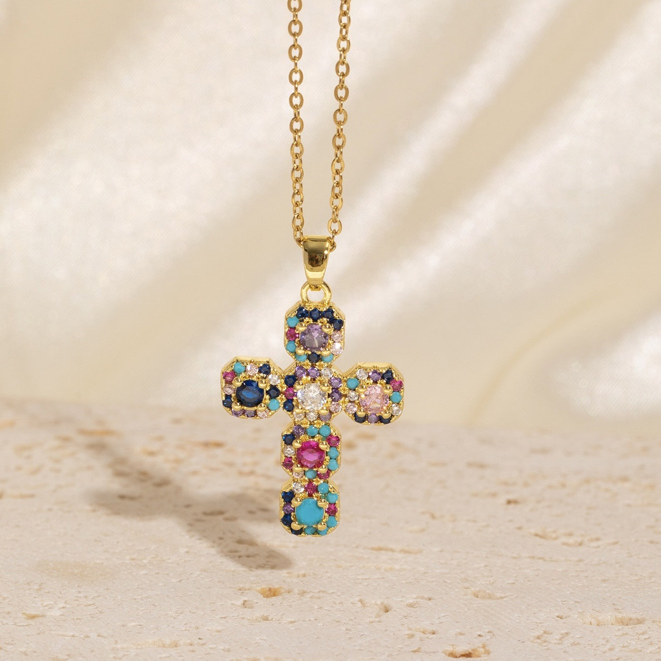 Colorful Crystal Cross Necklace
