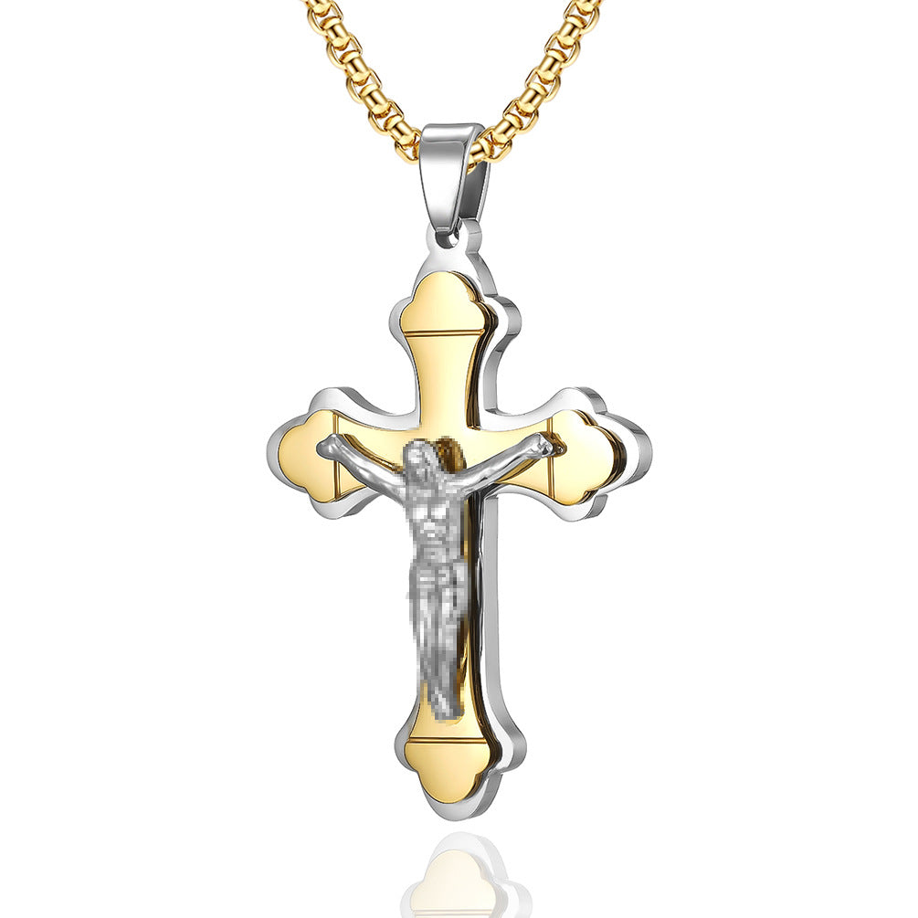 Three-layer Cross Pendant Titanium Steel Cross Necklace