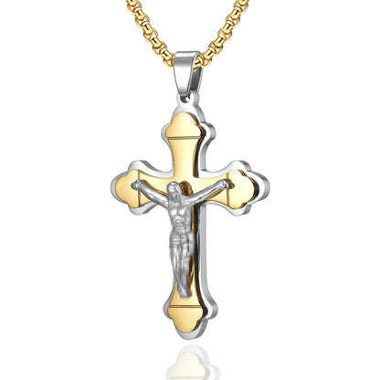 Three-layer Cross Pendant Titanium Steel Cross Necklace